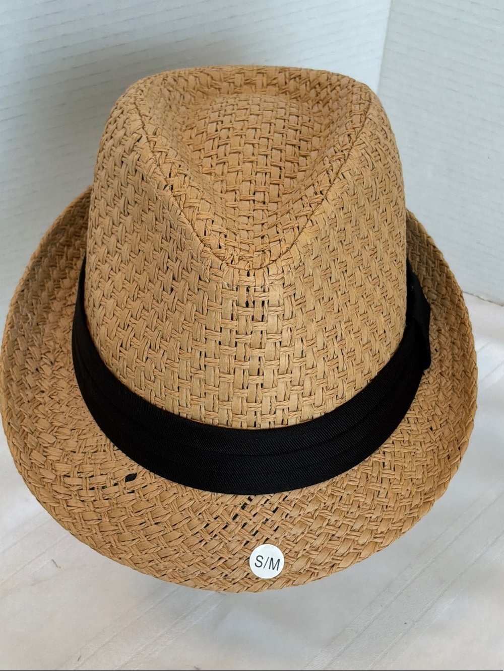 Classic Straw Fedora Hat with Black Band - Tan